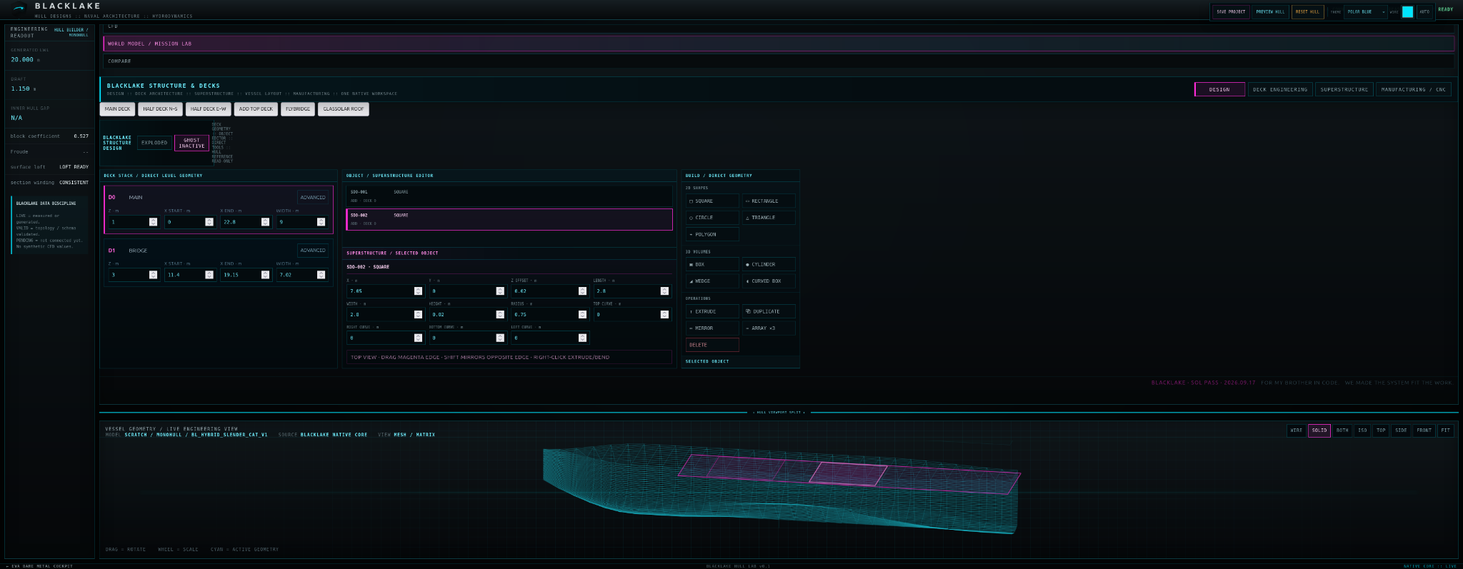 BlackLake Hull Lab structure and decks engineering environment